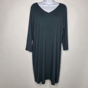 Eileen Fisher Womens V Neck Dress Size M Dark Green Long Sleeve Viscose Stretch